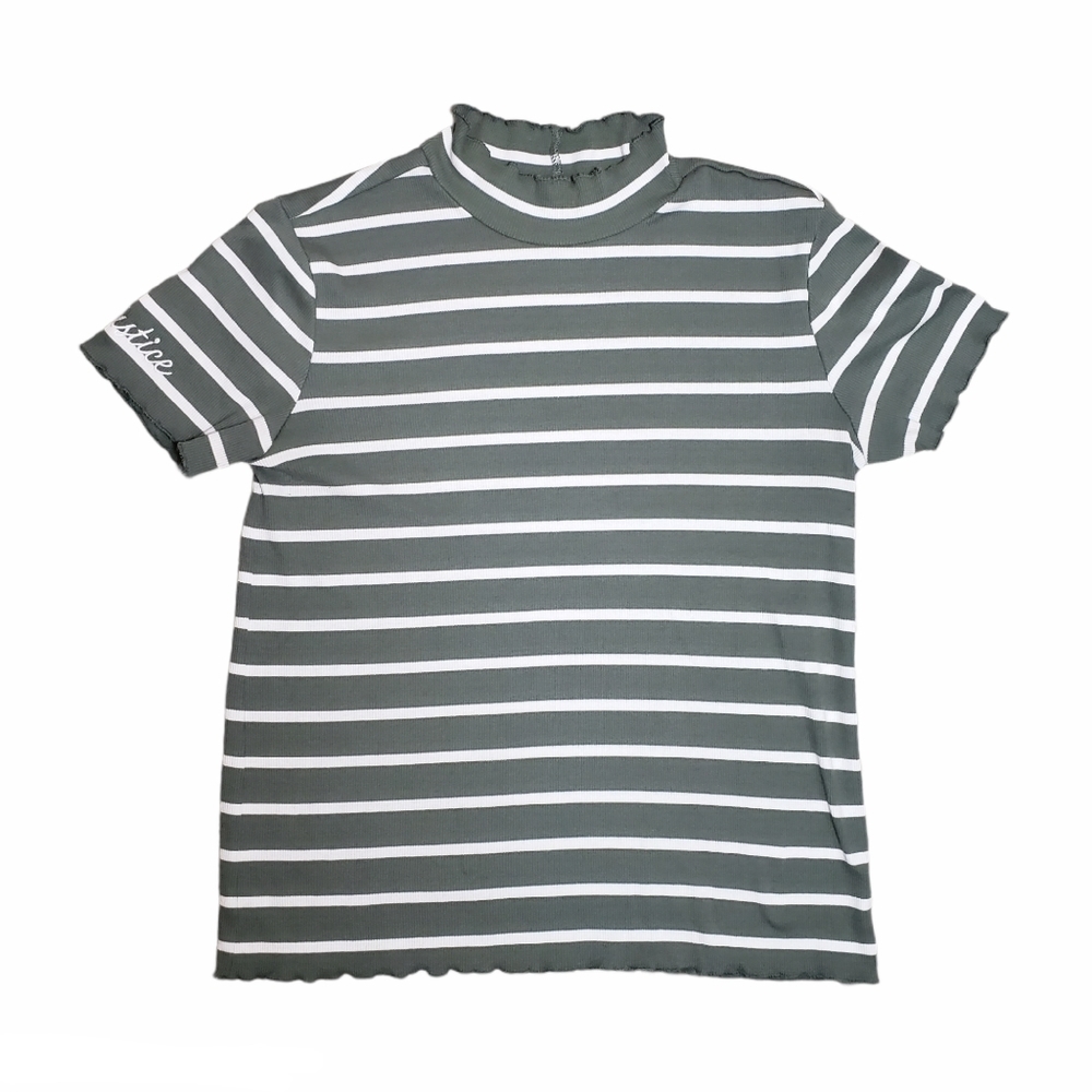 JUSTICE Short Sleeve Ribbed Striped Top Size 14/16